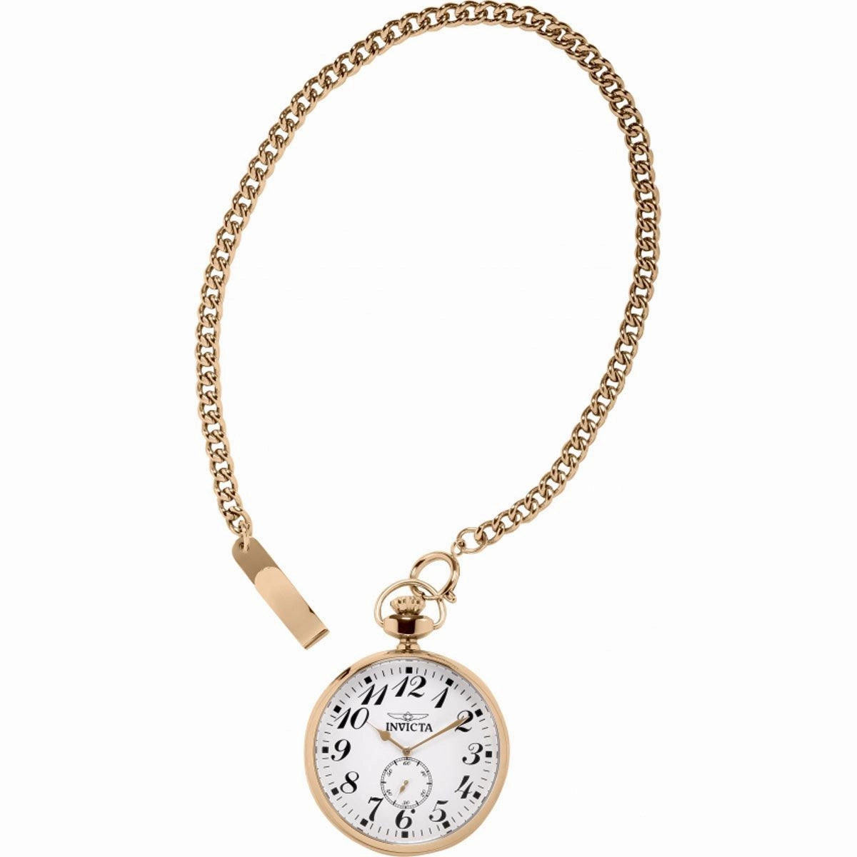 Invicta Men's Pocket Watch - Vintage White Dial Rose Stainless Steel Chain | 34574