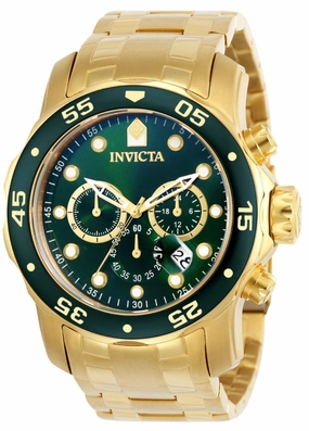 Invicta Men's Pro Diver Chronograph Watch - Green Dial Yellow Gold Steel | 0075