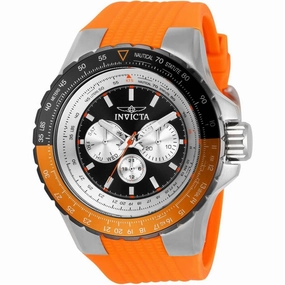 Invicta Men's Quartz Watch - Aviator Black and Silver Dial Orange Rubber Strap | 33035