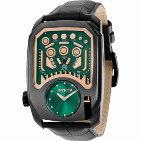 Invicta Men's Quartz Watch - Cuadro Green Dial Black Genuine Leather Strap | 35452