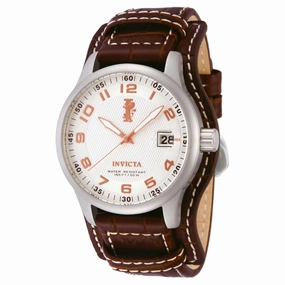 Invicta Men's Quartz Watch - I-Force Silver Tone Dial Brown Leather Strap | 12552