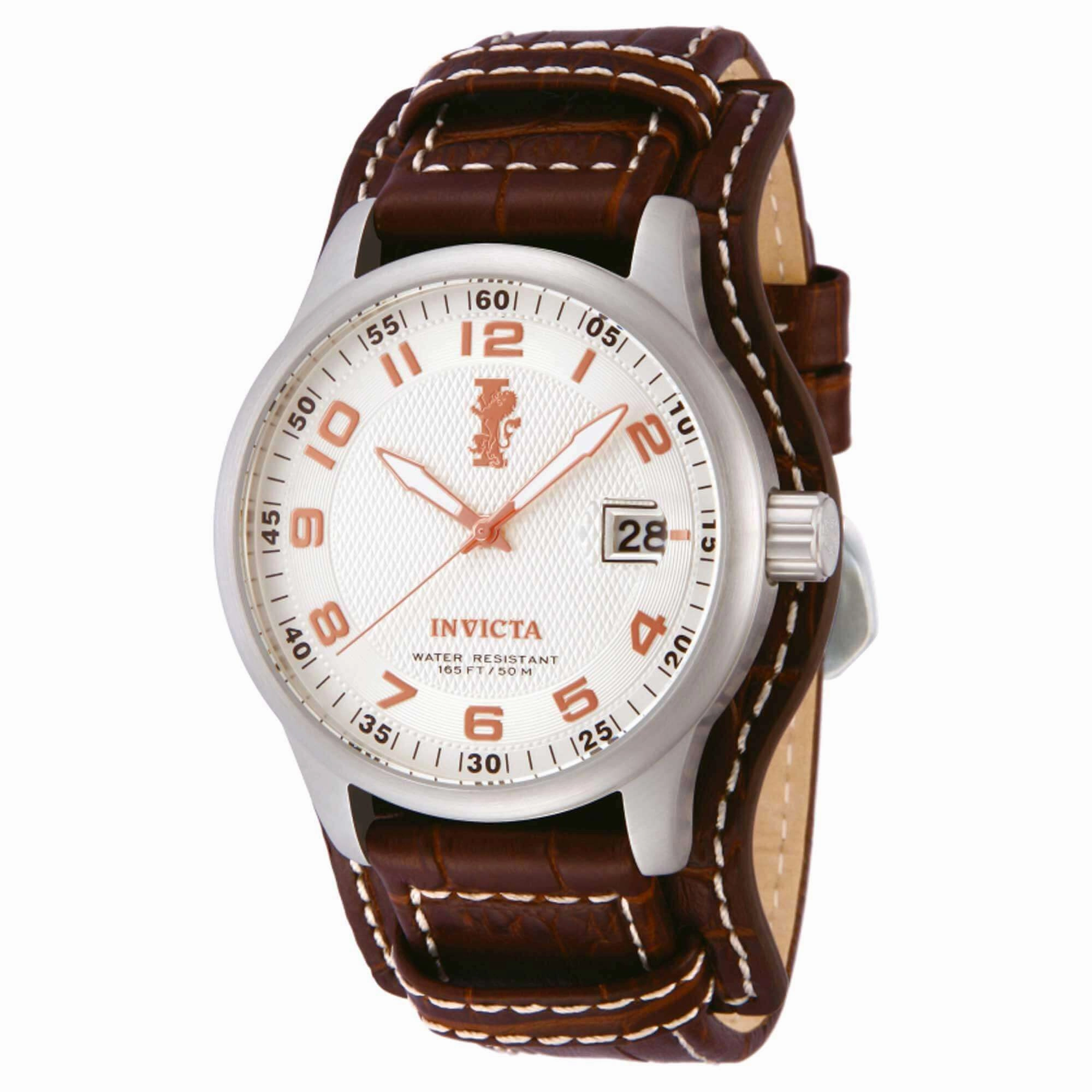 Invicta Men's Quartz Watch - I-Force Silver Tone Dial Brown Leather Strap | 12552