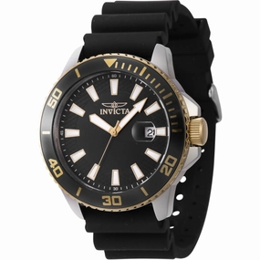 Invicta Men's Quartz Watch - Pro Diver Black and Gold Tone Bezel Strap | 46091