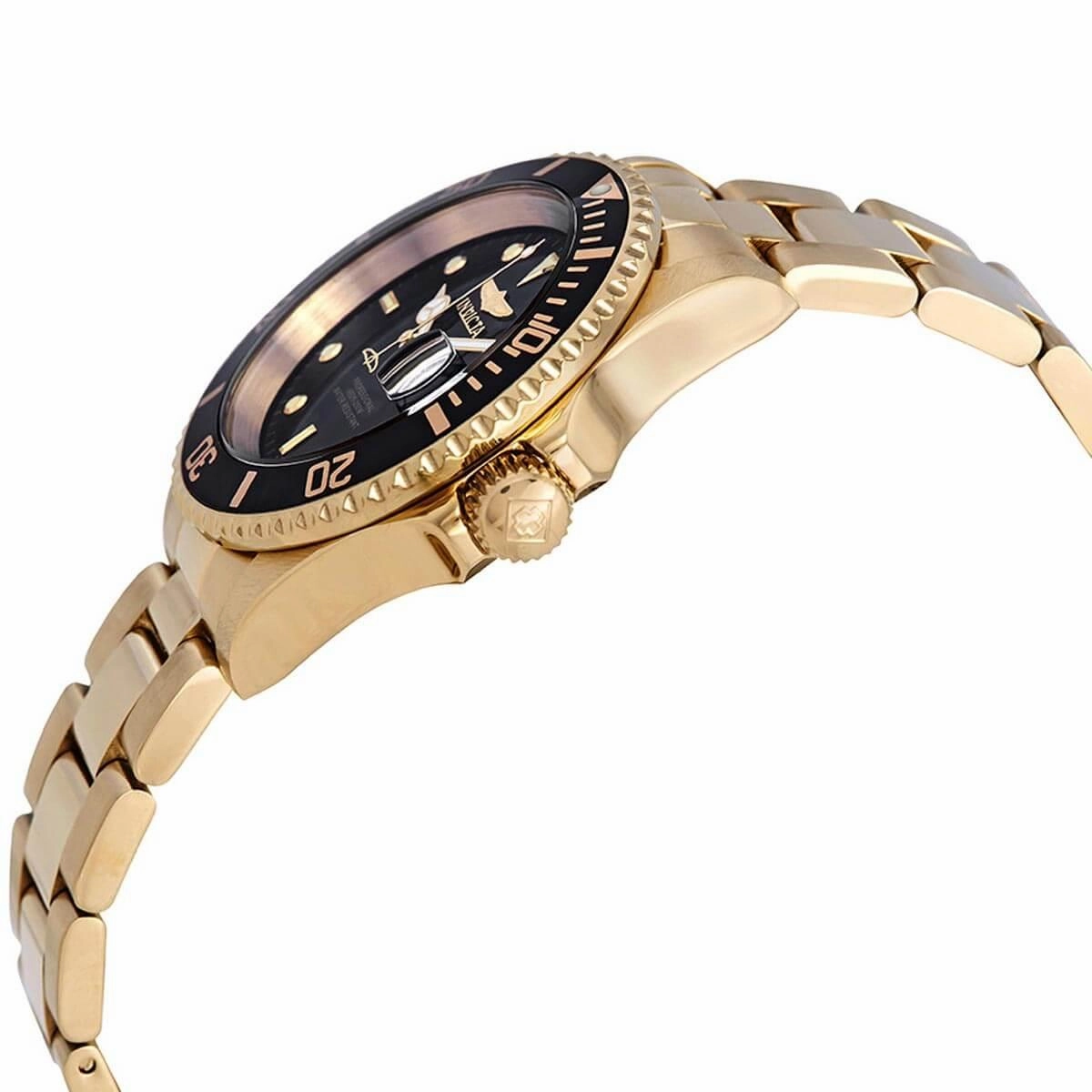 Invicta Men's Quartz Watch - Pro Diver Black Dial Yellow Gold Bracelet | 26975