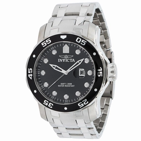 Invicta Men's Quartz Watch - Pro Diver Date Black Dial Silver Steel Bracelet | 39083