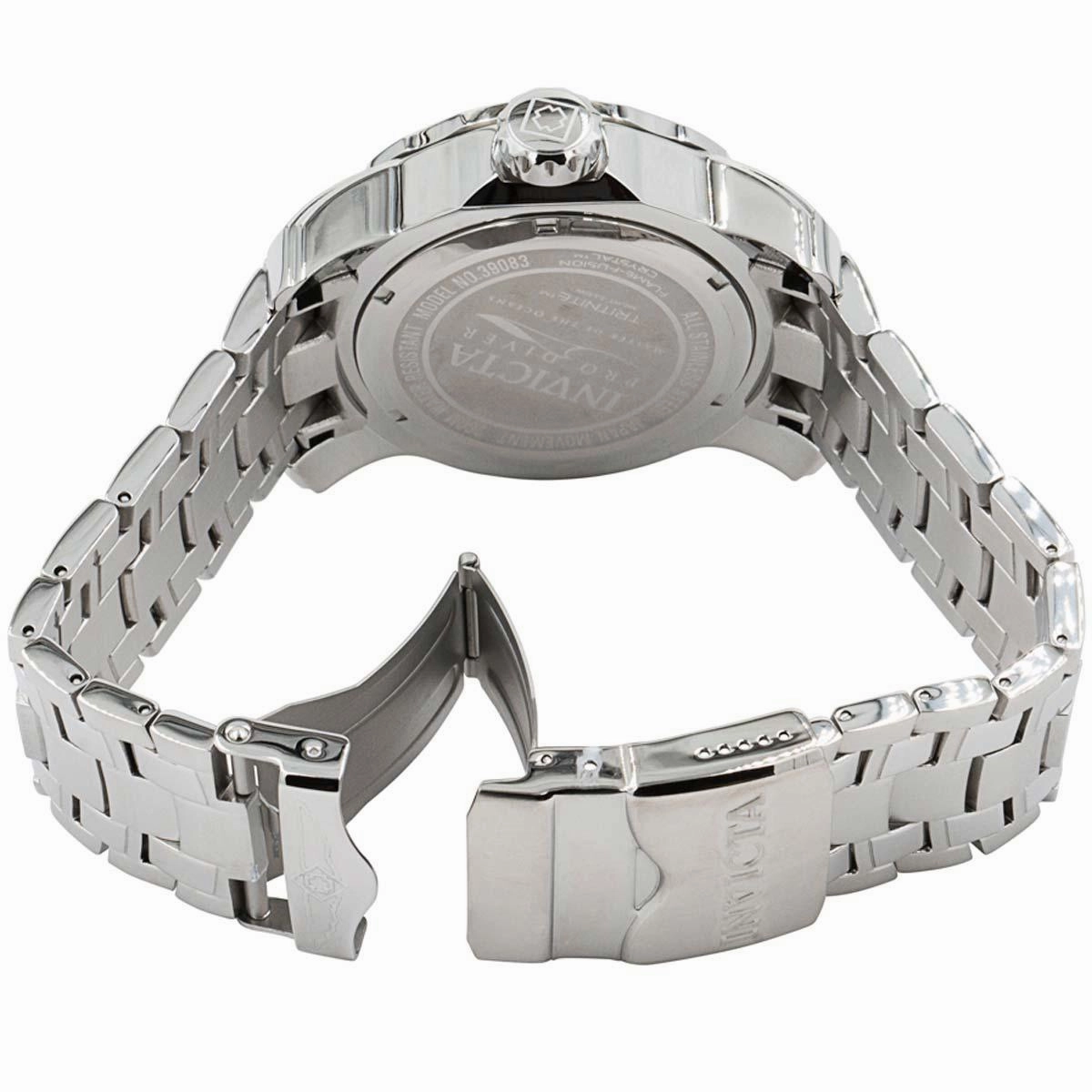 Invicta Men's Quartz Watch - Pro Diver Date Black Dial Silver Steel Bracelet | 39083