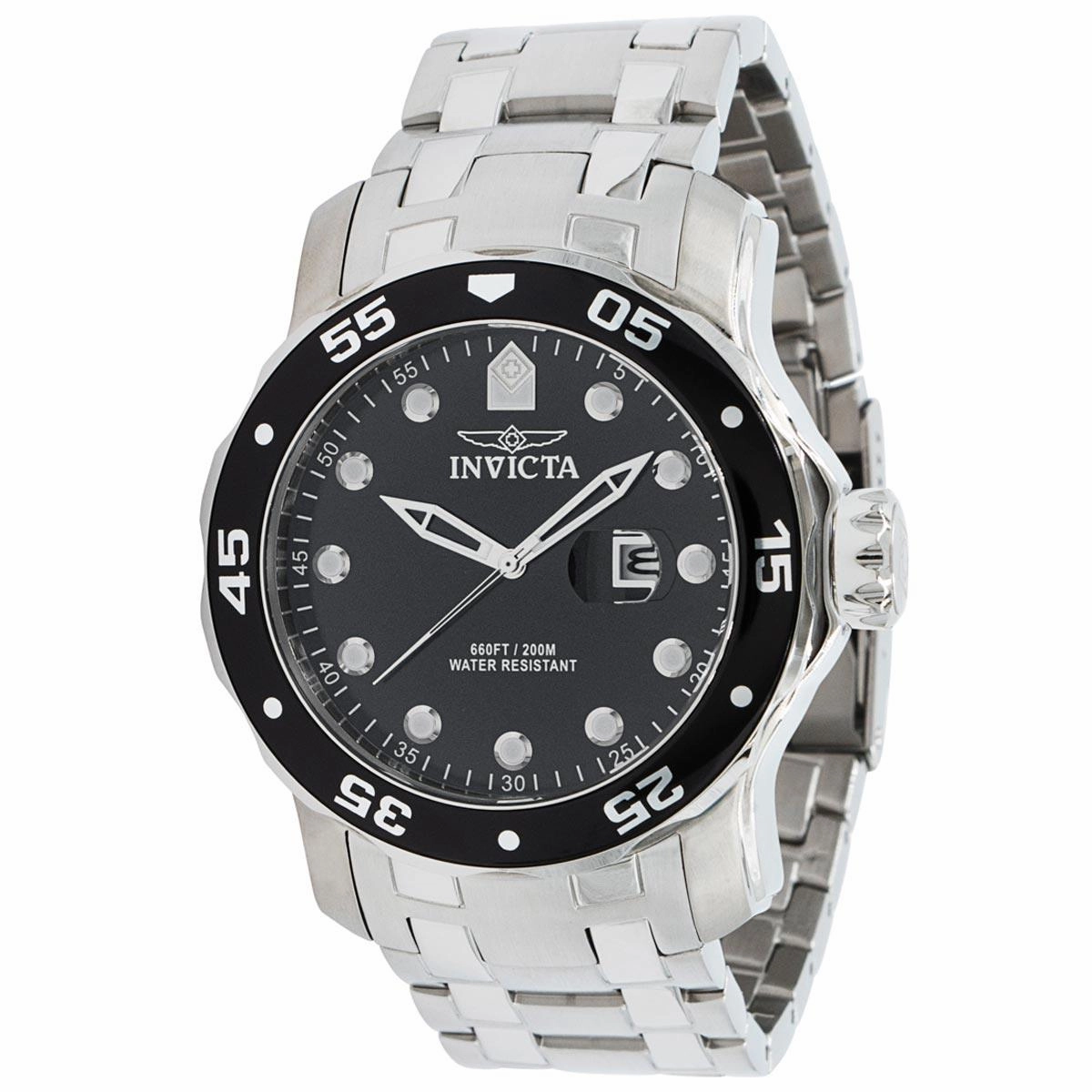 Invicta Men's Quartz Watch - Pro Diver Date Black Dial Silver Steel Bracelet | 39083