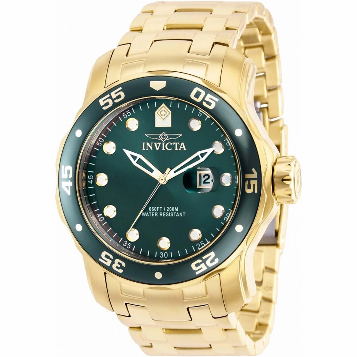 Invicta Men's Quartz Watch - Pro Diver Green Dial Yellow Gold Steel Bracelet | 39088