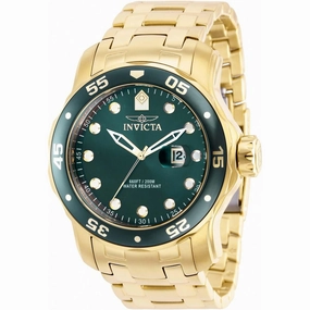 Invicta Men's Quartz Watch - Pro Diver Green Dial Yellow Gold Steel Bracelet | 39088