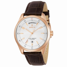 Invicta Men's Quartz Watch - Vintage Day-Date Silver Dial Brown Leather Strap | 31259