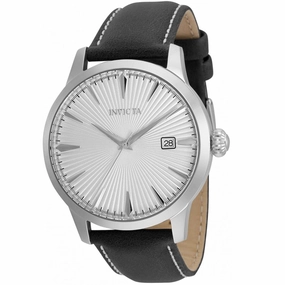 Invicta Men's Quartz Watch - Vintage Silver Dial Black Genuine Leather Strap | 36244
