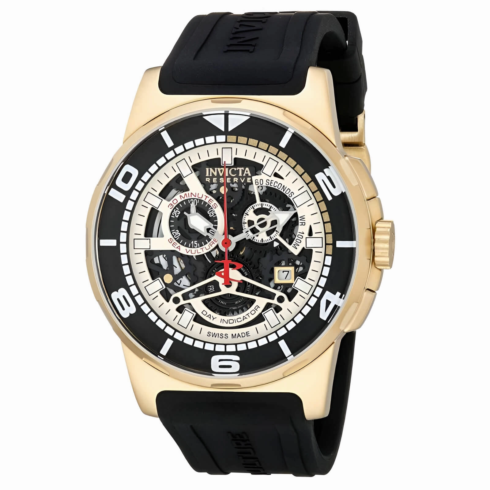 Invicta Men's Reserve Chronograph Watch - Sea Vulture Skeleton Dial Black Strap
