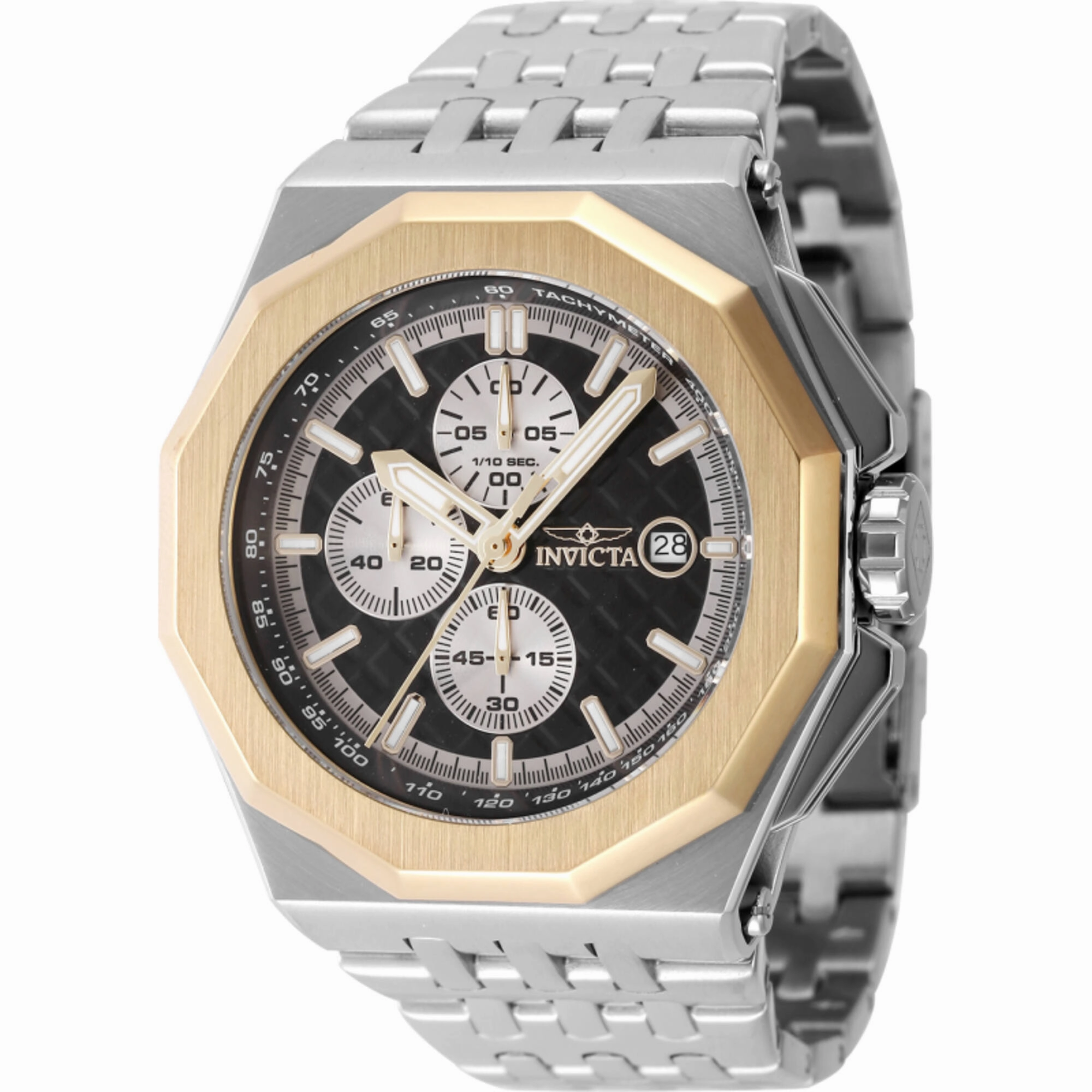 Invicta Men's Watch - Akula Chrono Silver Tone, Black Dial Gold Tone Bezel | 47392