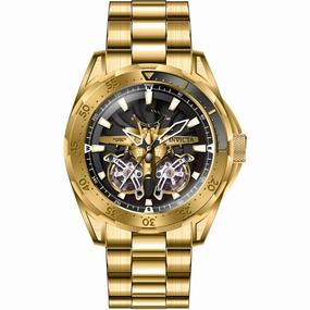 Invicta Men's Watch - Aviator Automatic Gold and Black Open Heart Dial Steel | 44687