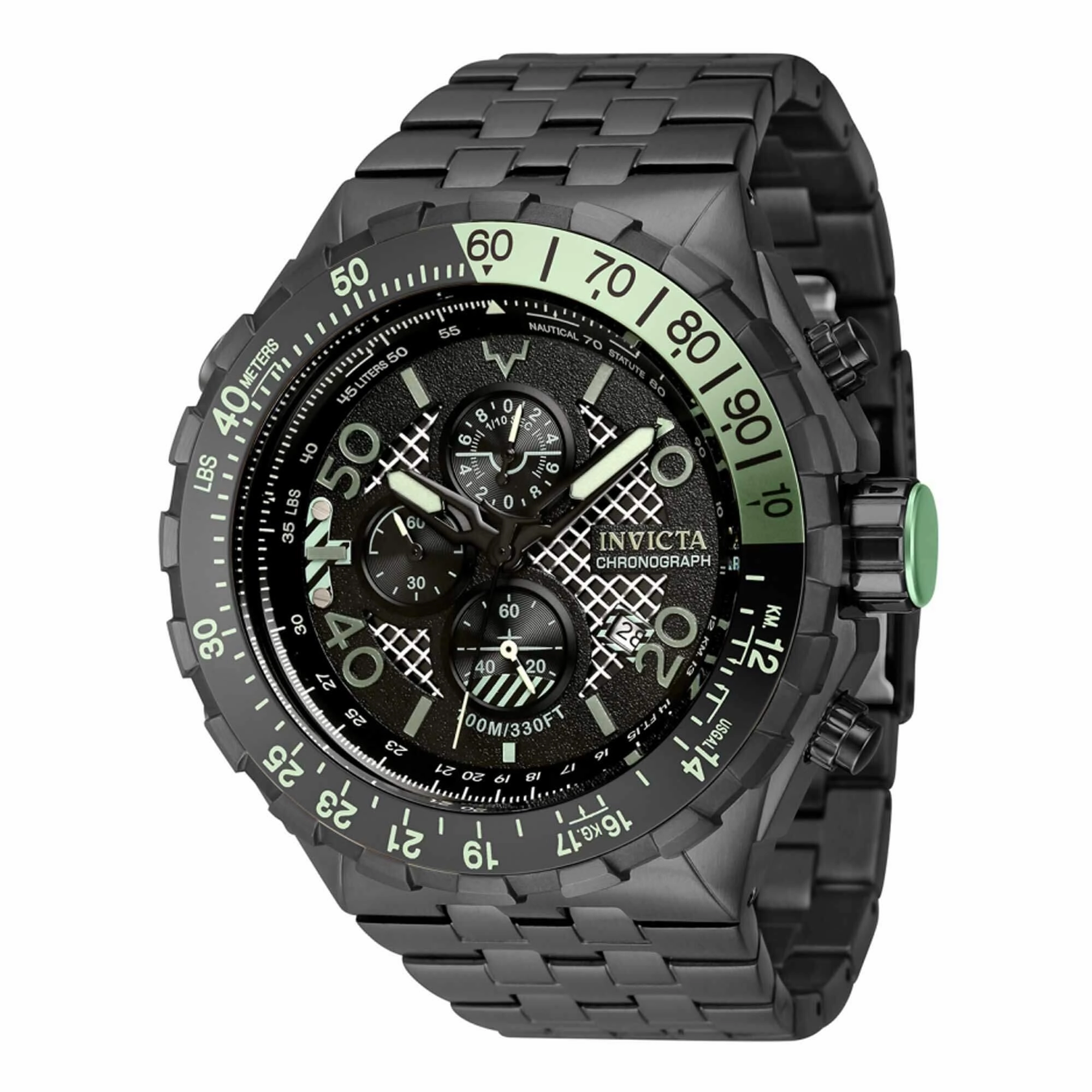 Invicta Men's Watch - Aviator Chronograph Black Dial Stainless Steel Bracelet | 40135