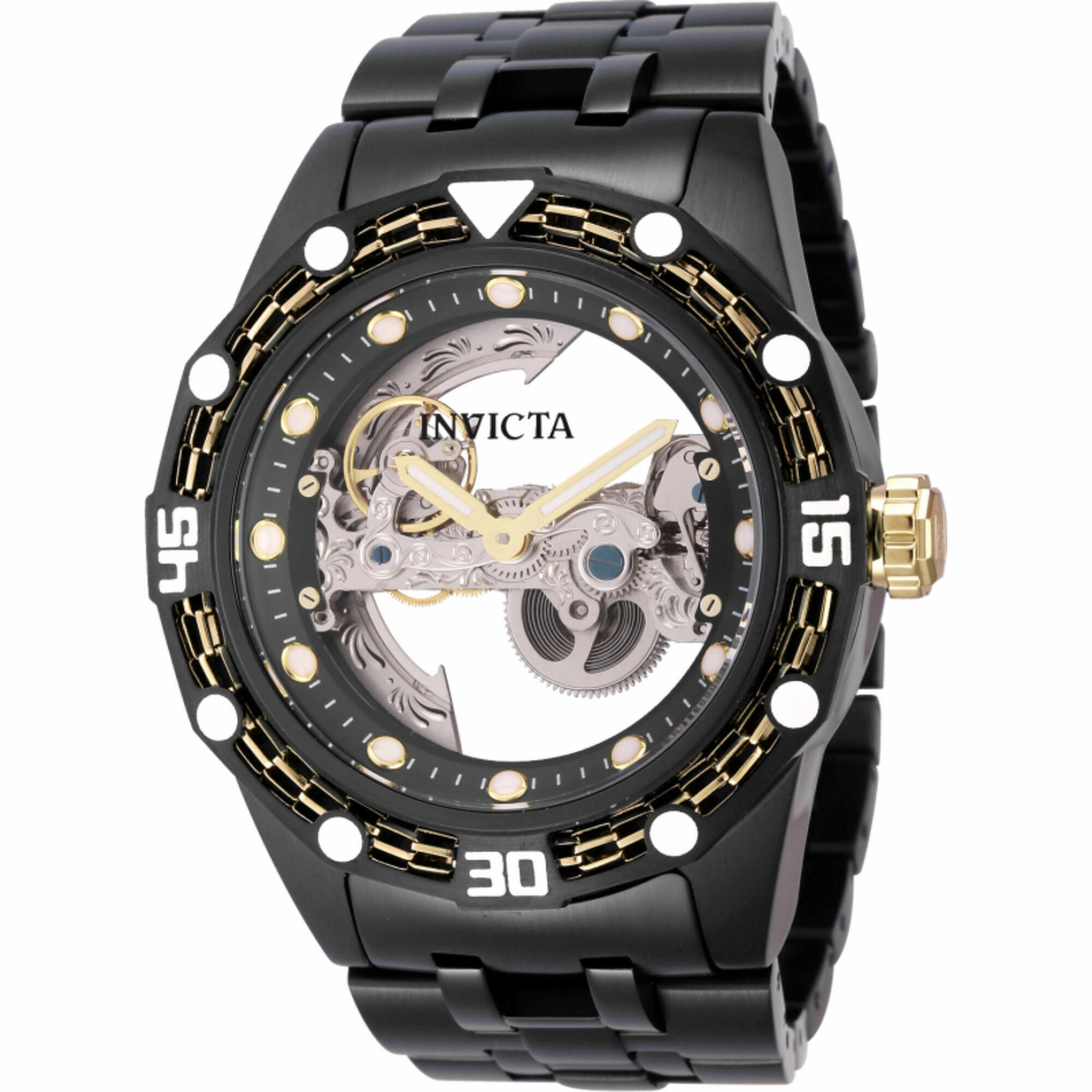 Invicta Men's Watch - Bolt Automatic Ghost Bridge Dial Black Steel Bracelet | 44028