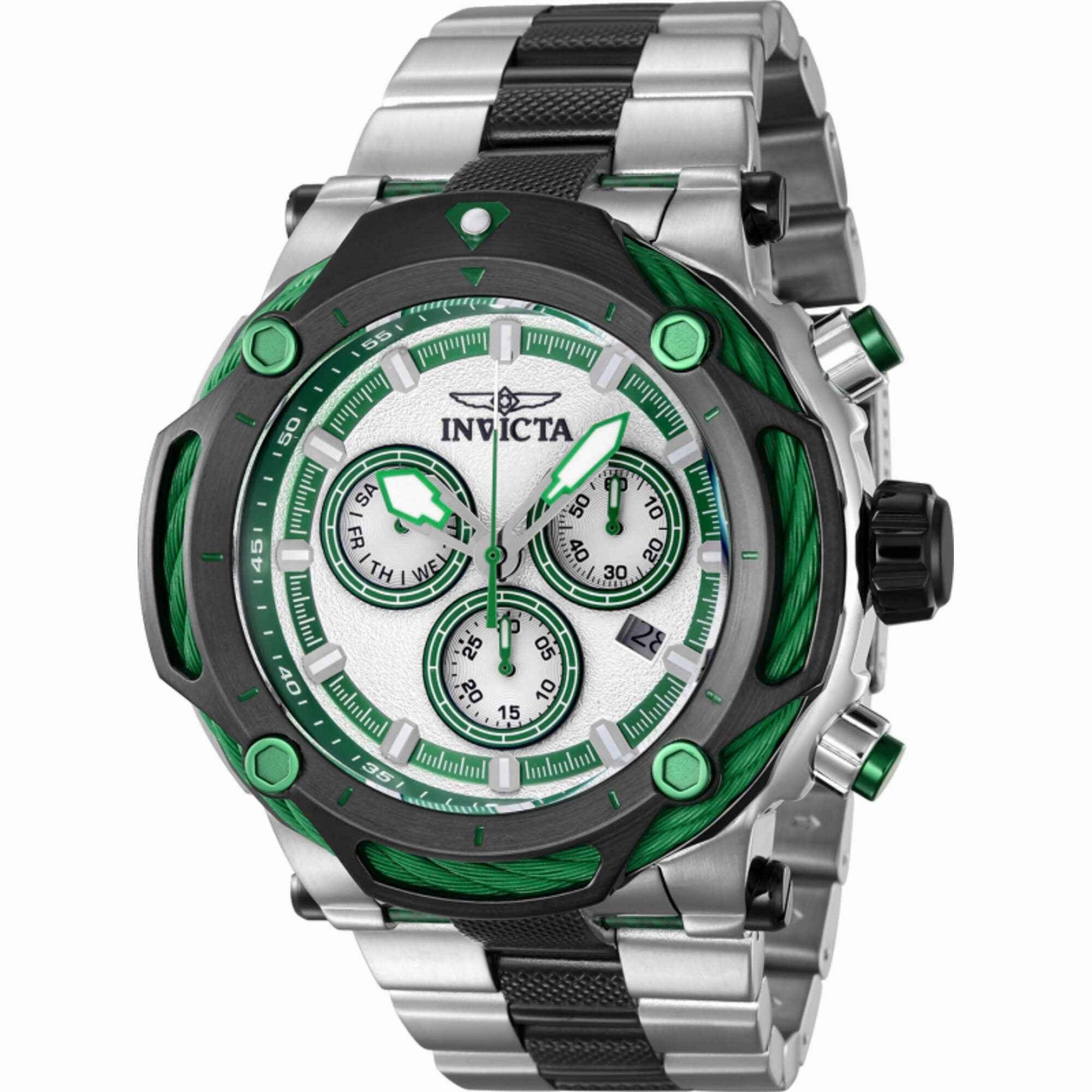 Invicta Men's Watch - Bolt Chrono Silver and Green Dial Two Tone Bracelet | 42197