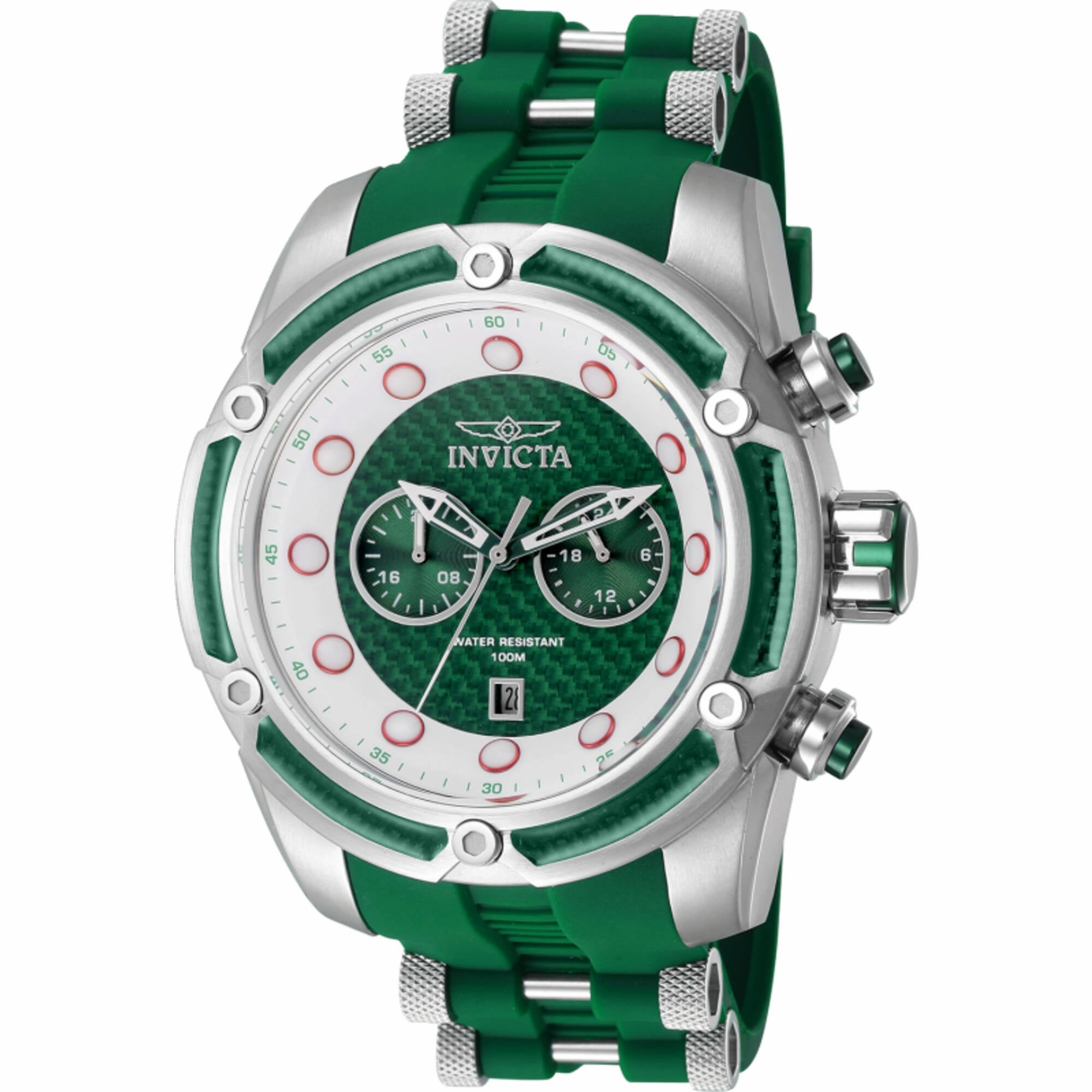 Invicta Men's Watch - Bolt Quartz Green and Silver Dial Silicone Strap Date | 42292