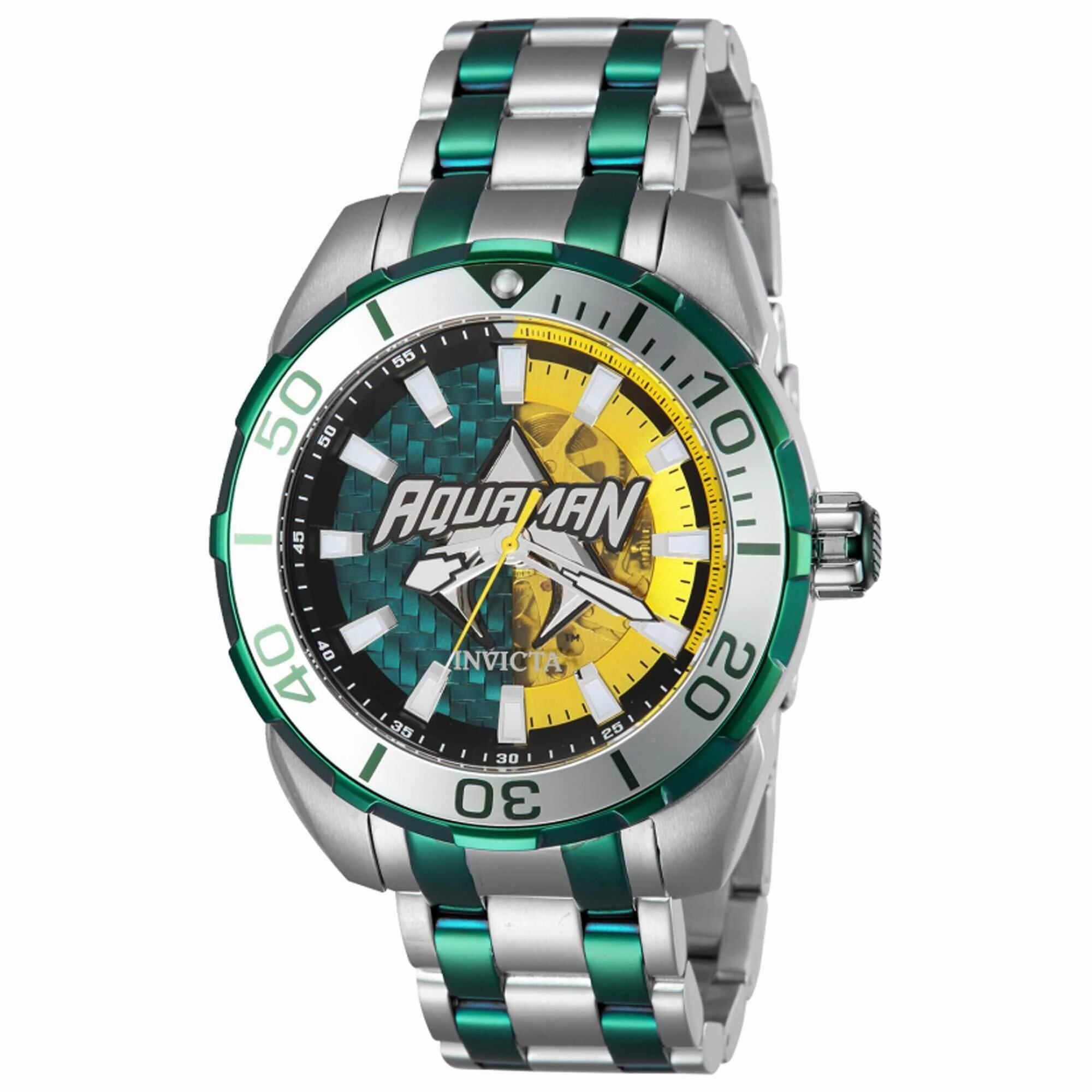 Invicta Men's Watch - DC Comics Aquaman Two Tone Silver and Green Bracelet | 43686