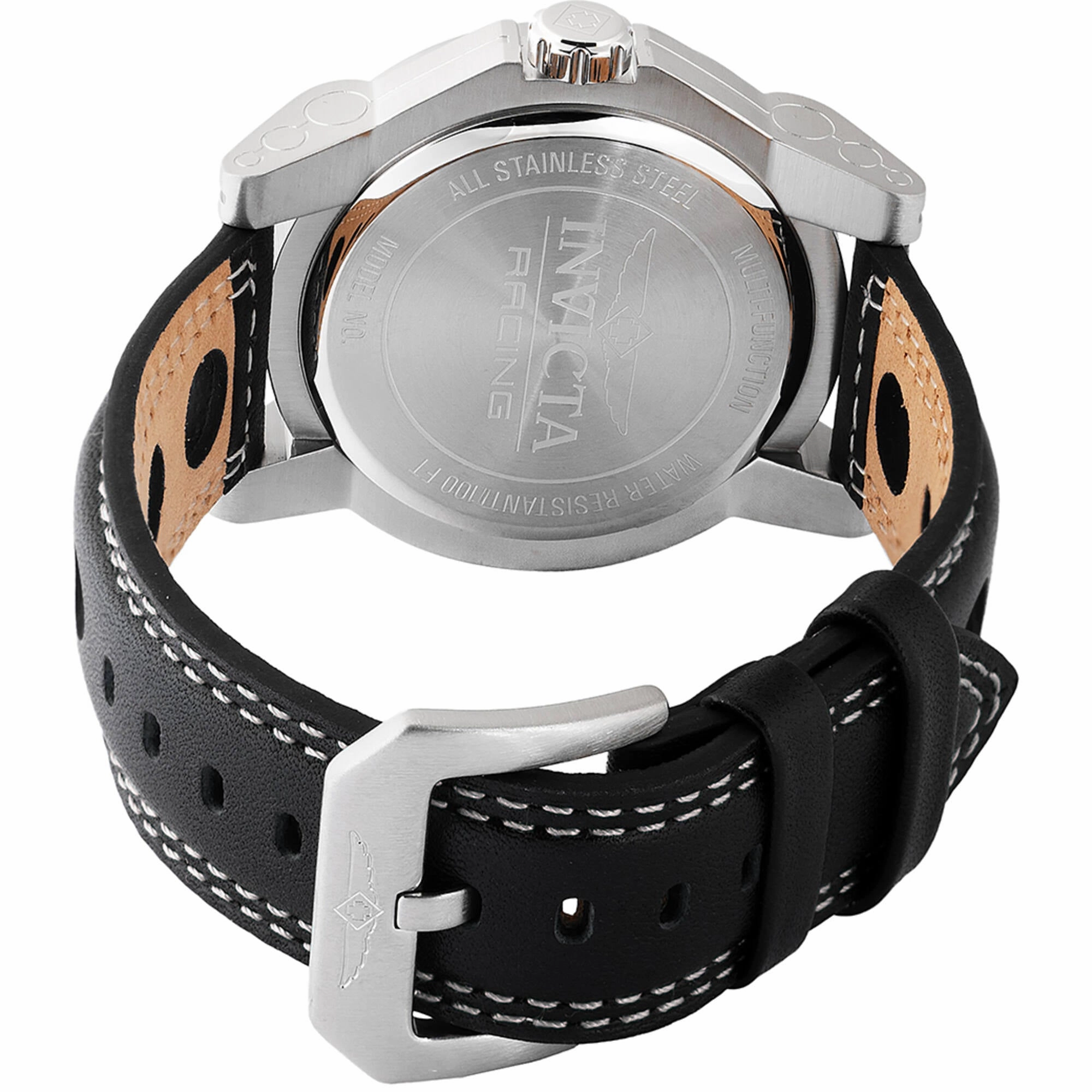 Invicta Men's Watch - Invicta Racing Quartz Silver Case Black Leather Strap | 47536