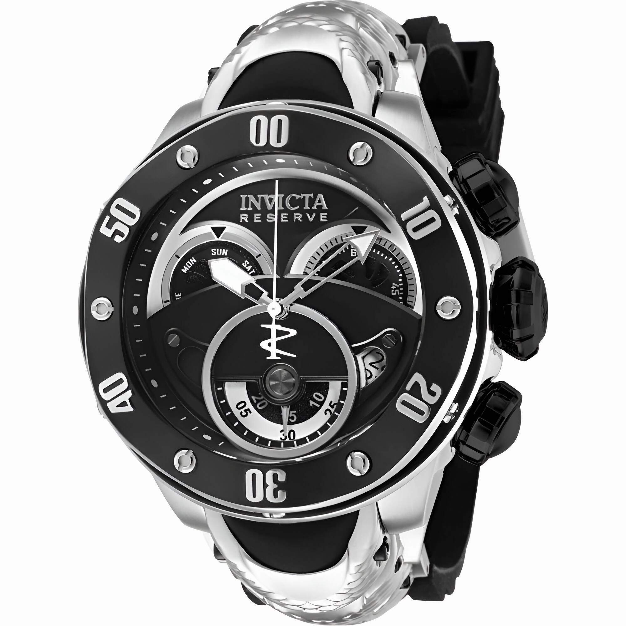 Invicta Men's Watch - Kraken Chronograph Silver Steel and Black Rubber Strap | 36328