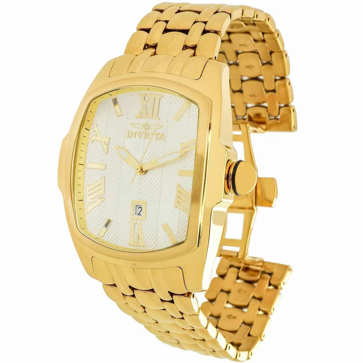 Invicta Men's Watch - Lupah Silver with Chevron Pattern Dial Yellow Bracelet | 39828