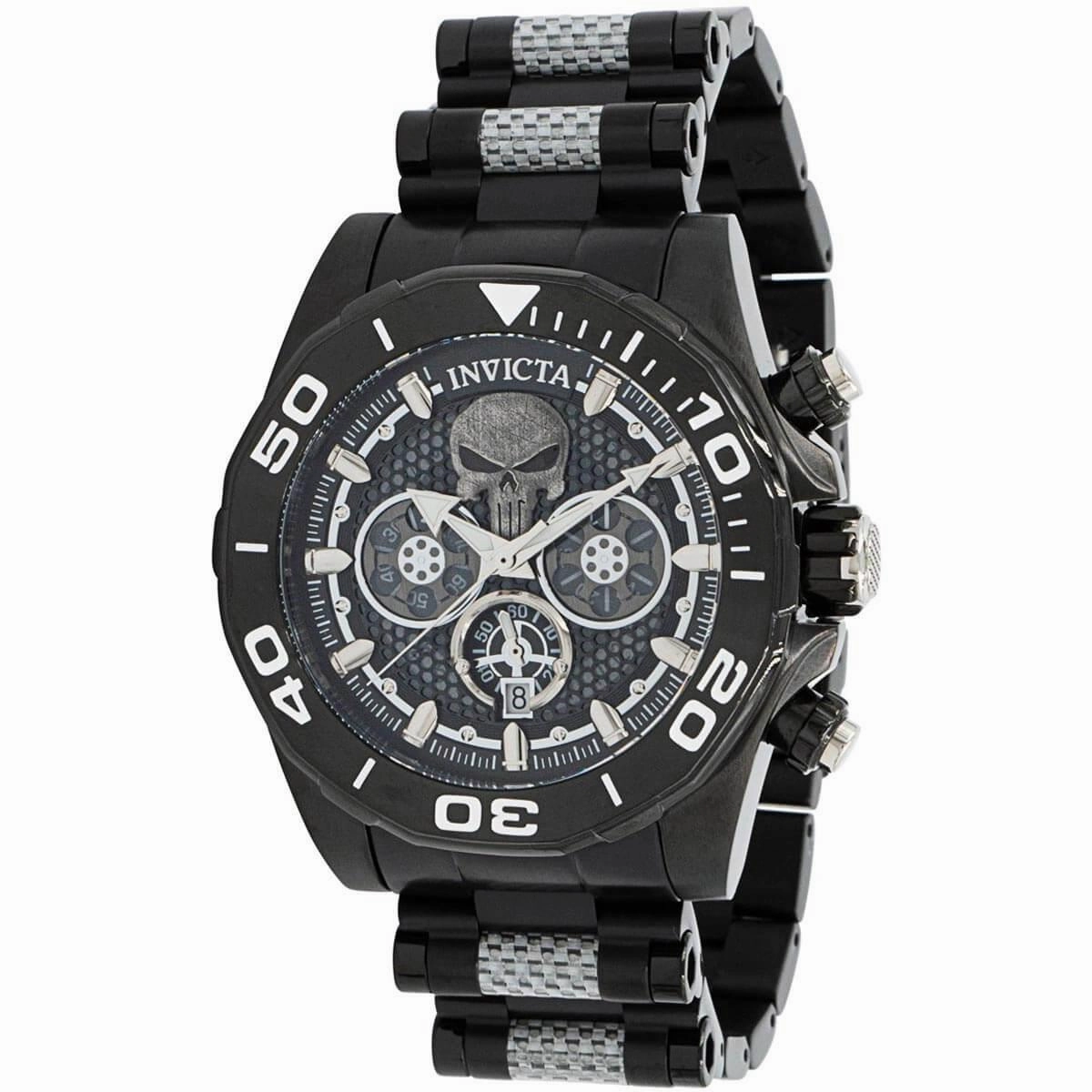 Invicta Men's Watch - Marvel Punisher Black and Silver Tone Dial Bracelet | 37684