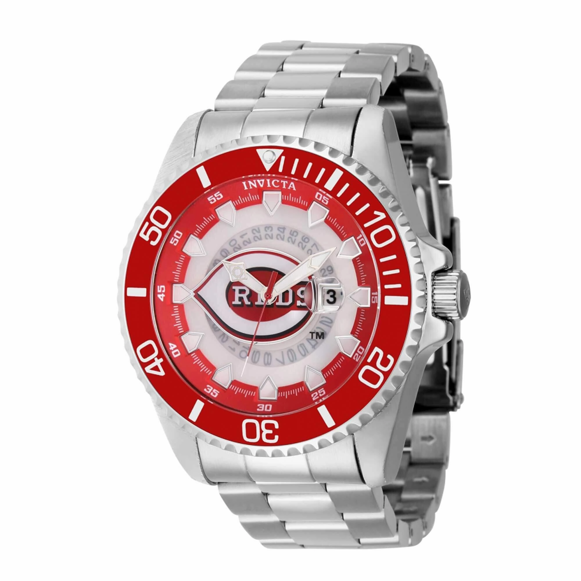 Invicta Men's Watch - MLB Cincinnati Reds Rotating Bezel Silver Steel Bracelet | 43460