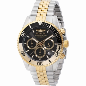 Invicta Men's Watch - Pro Diver Chronograph Black and Gold Tone Dial Bracelet | 44720