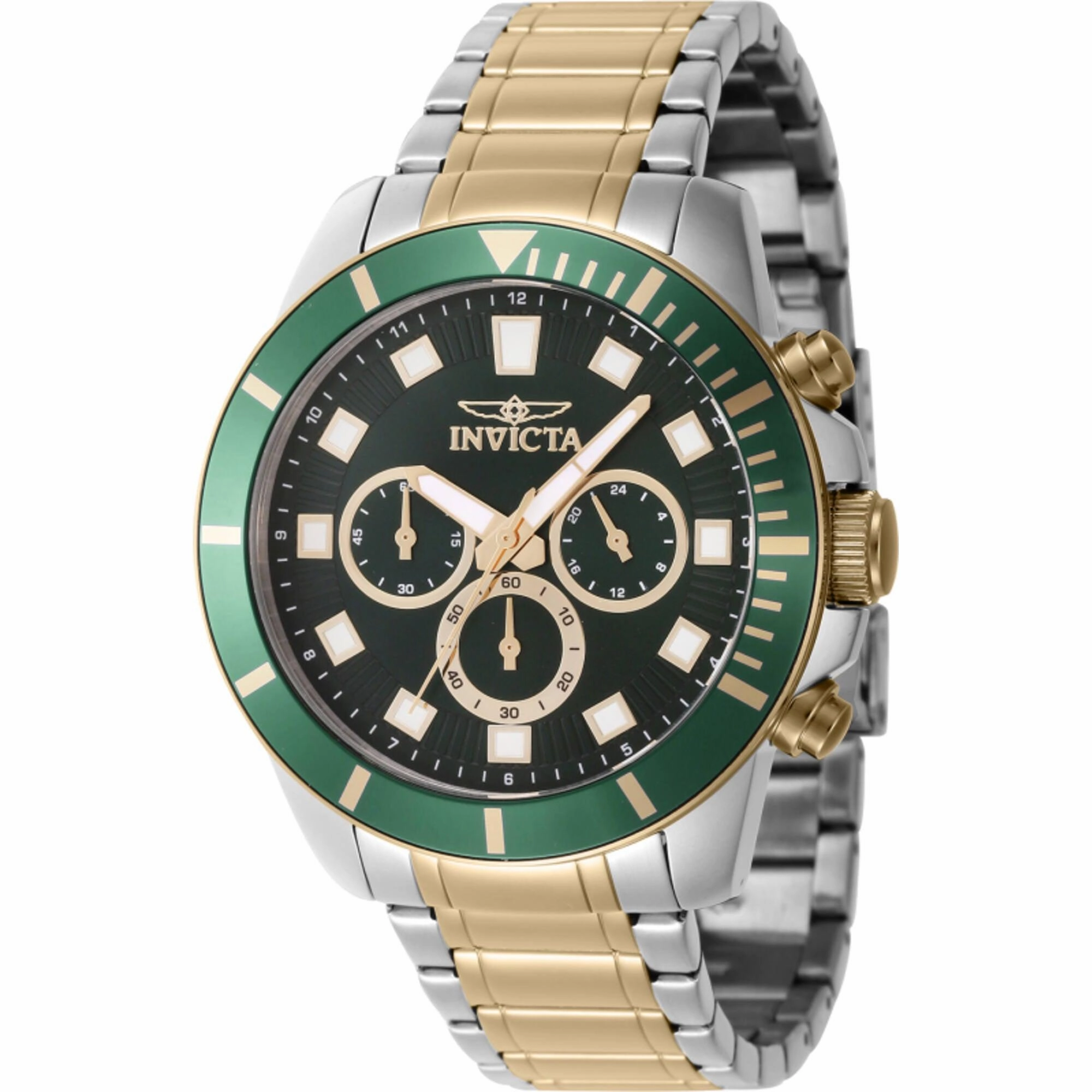 Invicta Men's Watch - Pro Diver Chronograph Green Dial Two Tone Steel Bracelet | 46048