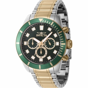 Invicta Men's Watch - Pro Diver Chronograph Green Dial Two Tone Steel Bracelet | 46048