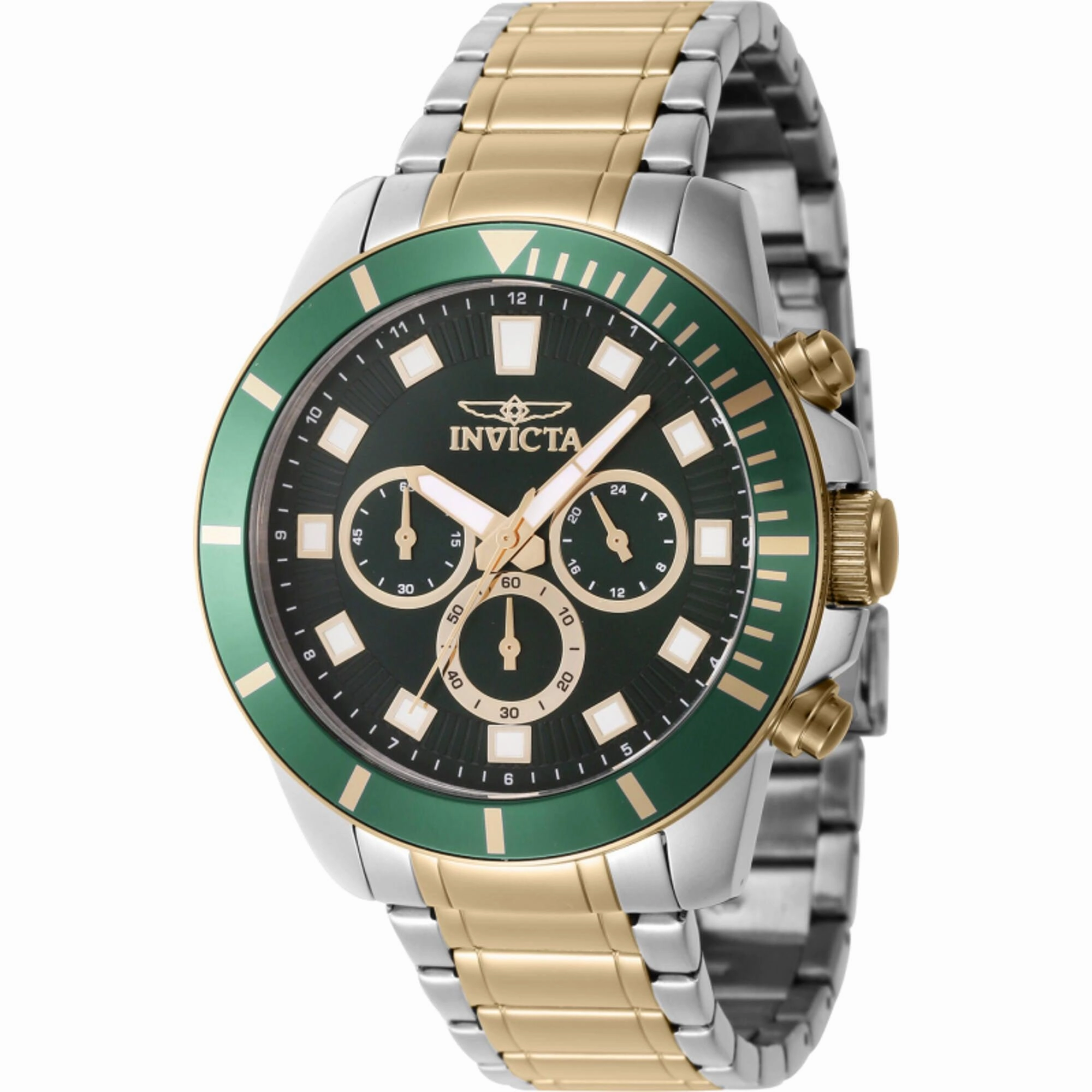 Invicta Men's Watch - Pro Diver Chronograph Green Dial Two Tone Steel Bracelet | 46048