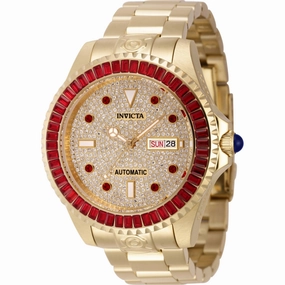 Invicta Men's Watch - Pro Diver Crystal Pave Dial Yellow Gold Steel Bracelet | 46637
