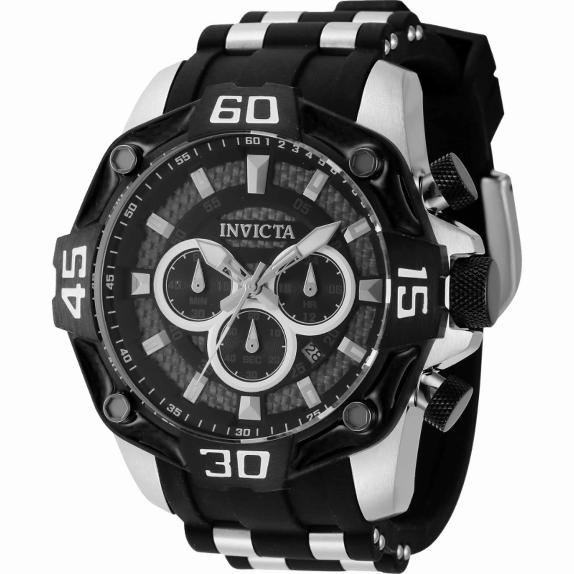 Invicta Men's Watch - Pro Diver Quartz Chronograph Black and Silver Strap | 44704
