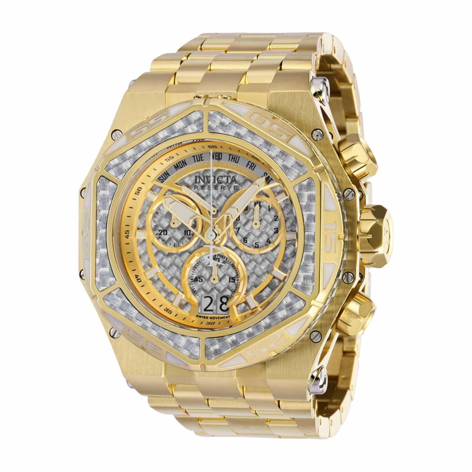 Invicta Men's Watch - Reserve Carbon Hawk Gold Tone, Silver Glass Fiber Dial | 38917