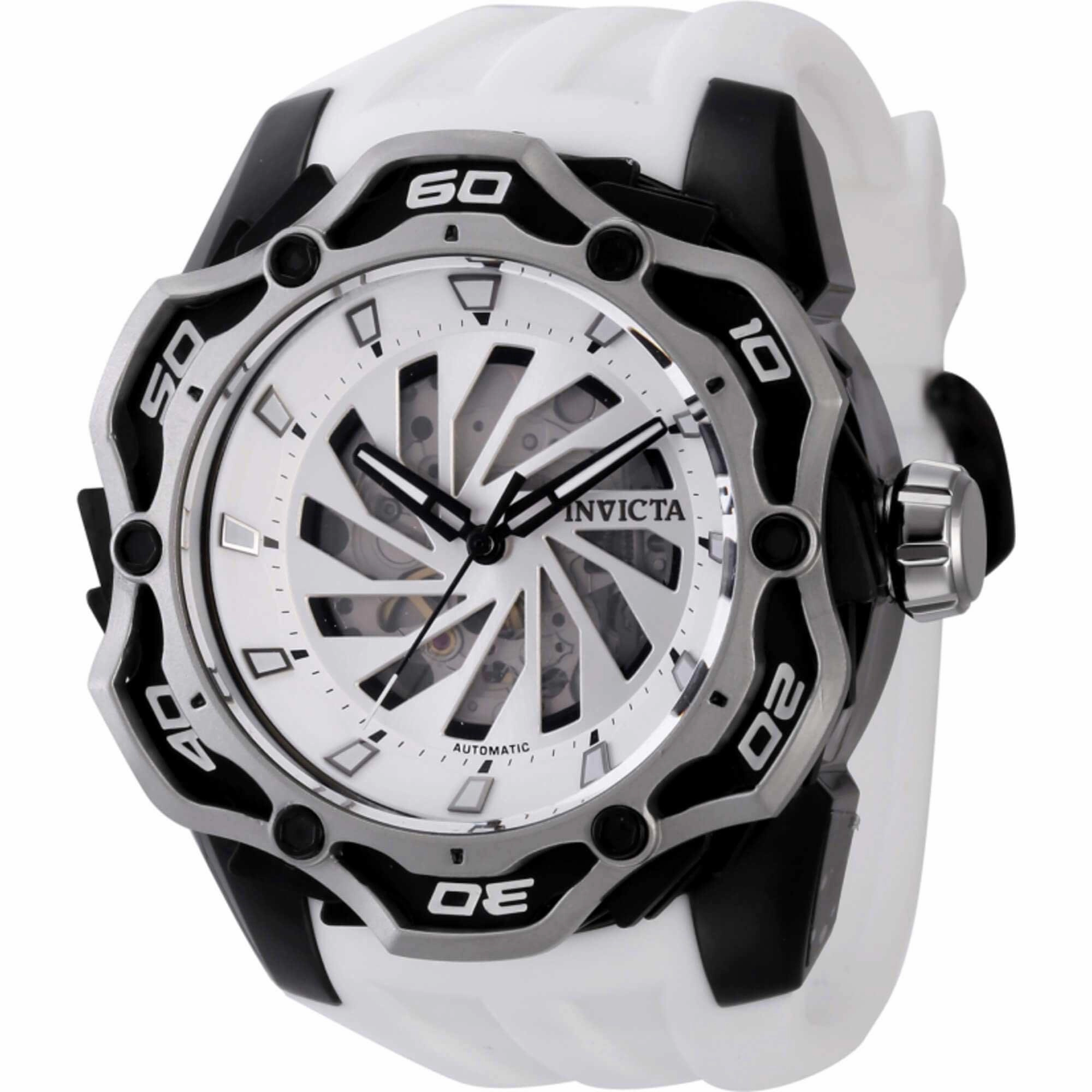 Invicta Men's Watch - Ripsaw Automatic Silver Semi-Skeleton Dial White Strap | 44114