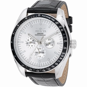 Invicta Men's Watch - Specialty Quartz Silver Tone Dial Black Leather Strap | 45968