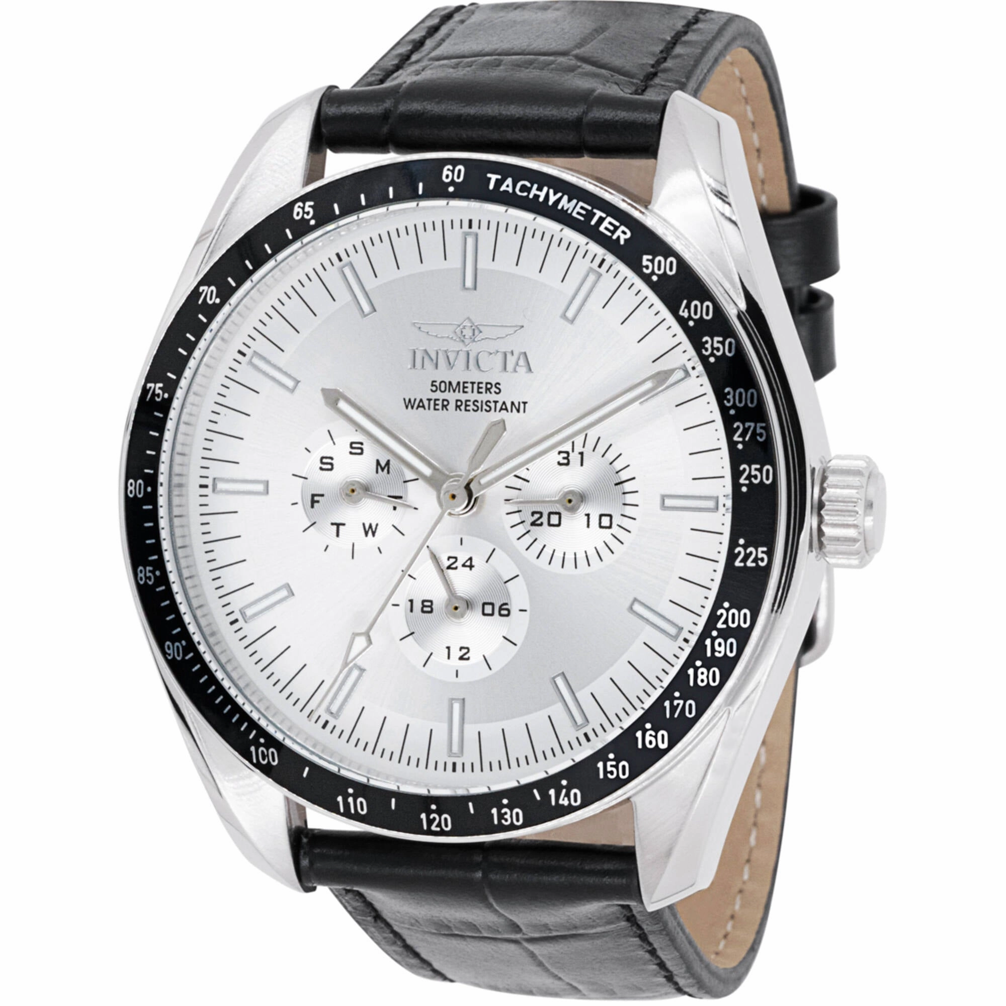 Invicta Men's Watch - Specialty Quartz Silver Tone Dial Black Leather Strap | 45968