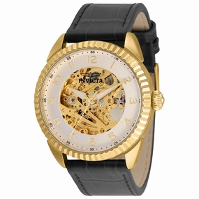 Invicta Men's Watch - Specialty White and Gold Tone Skeleton Dial Black Strap | 36562