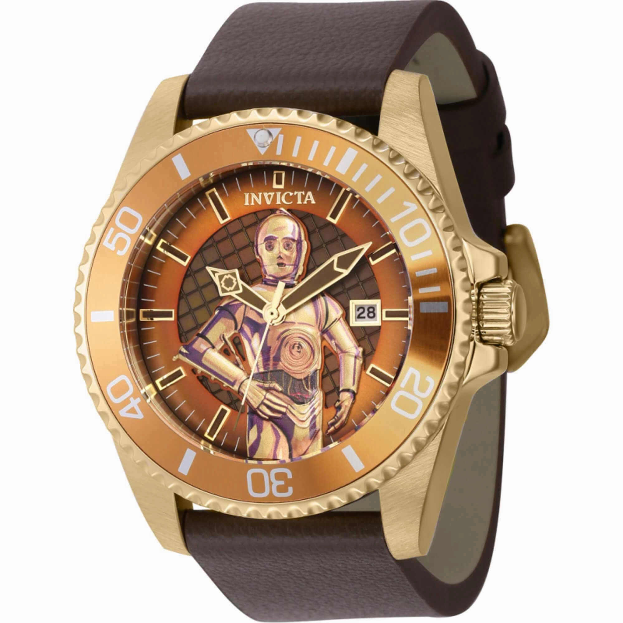 Invicta Men's Watch - Star Wars C-3PO Quartz Brown Genuine Leather Strap | 44159