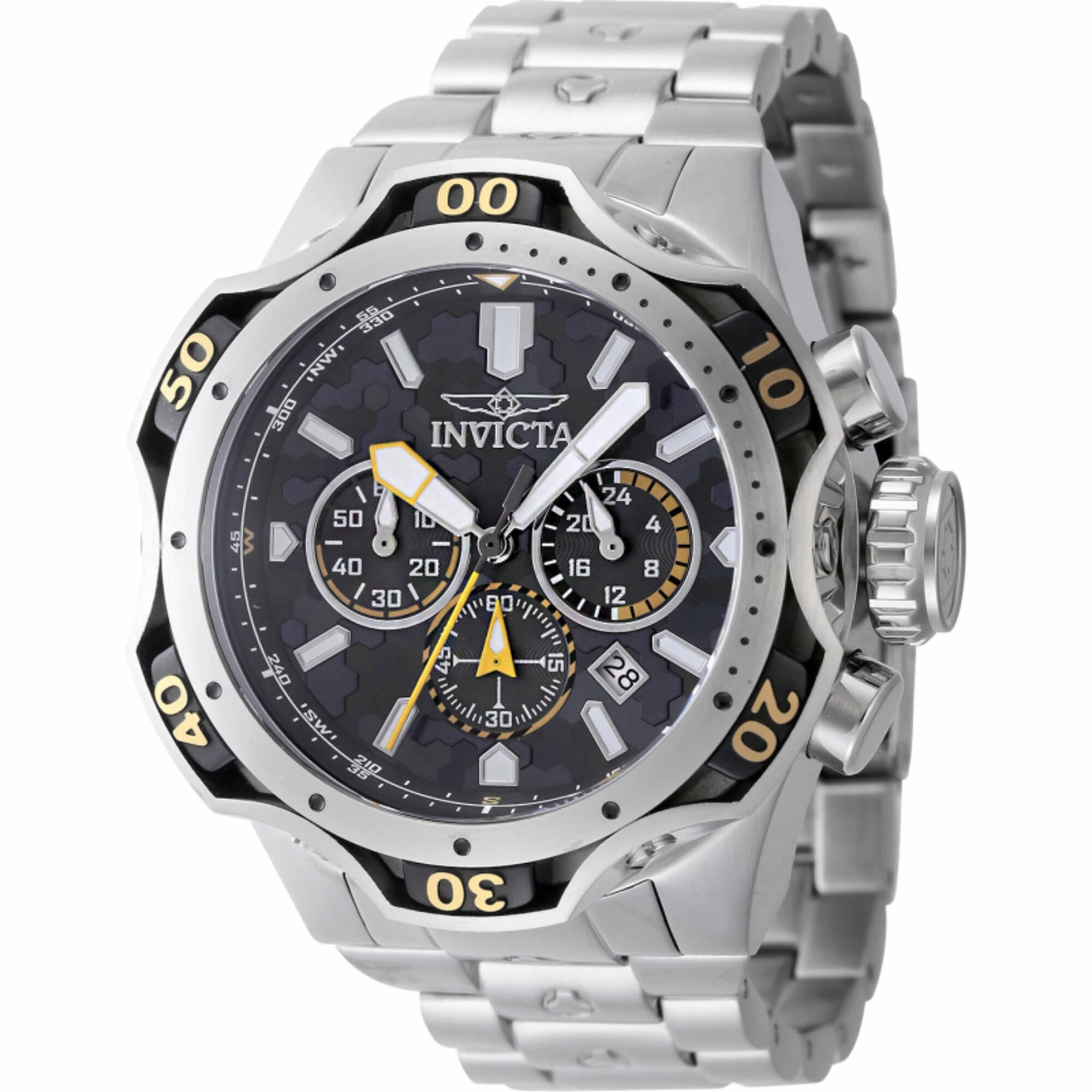Invicta Men's Watch - Venom Chronograph Black Dial Silver Steel Bracelet | 47756