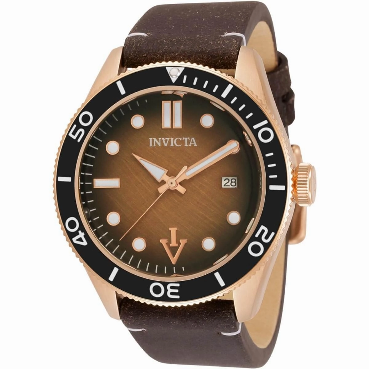 Invicta Men's Watch - Vintage Date Dark Brown Leather Strap Rotating Bezel | 33517