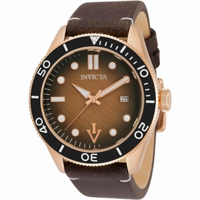 Invicta Men's Watch - Vintage Date Dark Brown Leather Strap Rotating Bezel | 33517