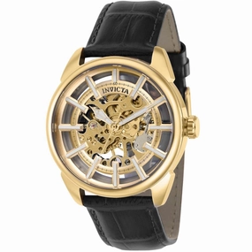 Invicta Men's Watch - Vintage Gold Semi Skeleton Dial Genuine Leather Strap | 37889