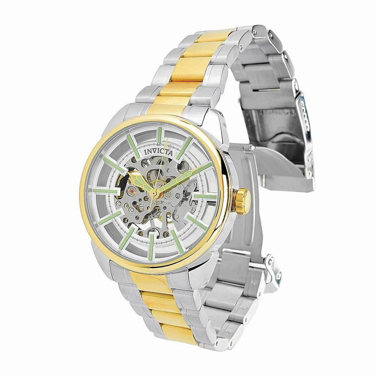 Invicta Men's Watch - Vintage Silver Semi Skeleton Dial Two Tone SS Bracelet | 37926