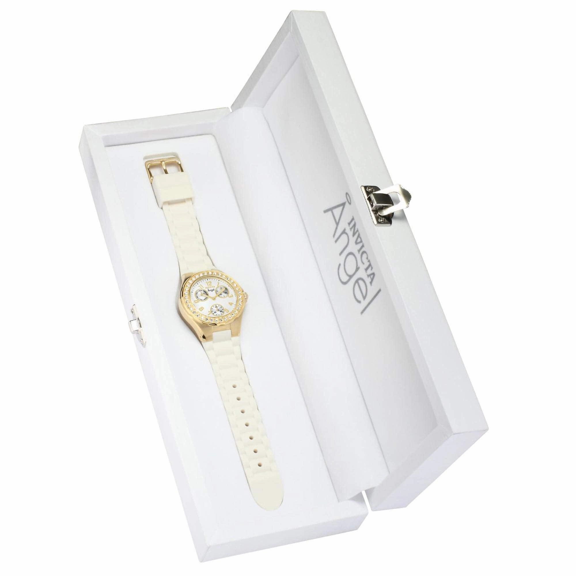 Invicta Women's Chrono Watch - Angel Yellow Gold Case White Dial Silicone Strap | 1644