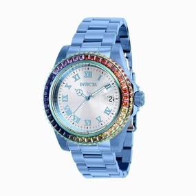 Invicta Women's CZ Watch - Angel Swiss Quartz Silver Dial Ice Blue Bracelet | 40233