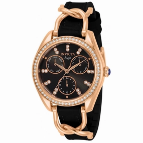 Invicta Women's Quartz Watch - Angel Black and Rose Gold Strap Crystal | 31207