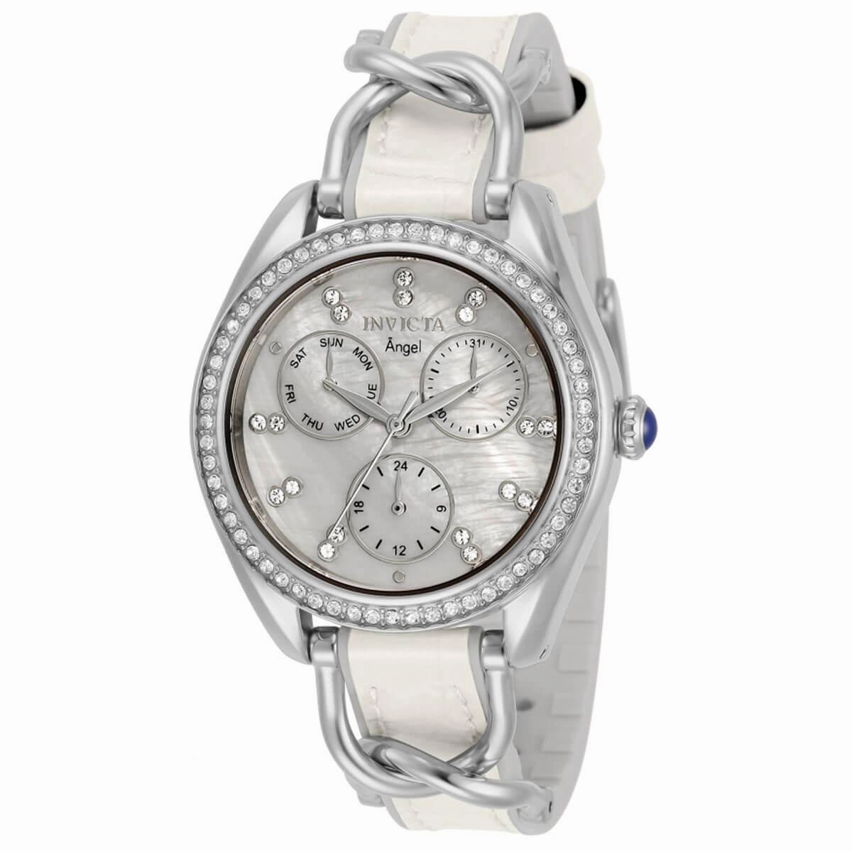 Invicta Women's Quartz Watch - Angel MOP Dial Silver and White Strap Crystal | 31205