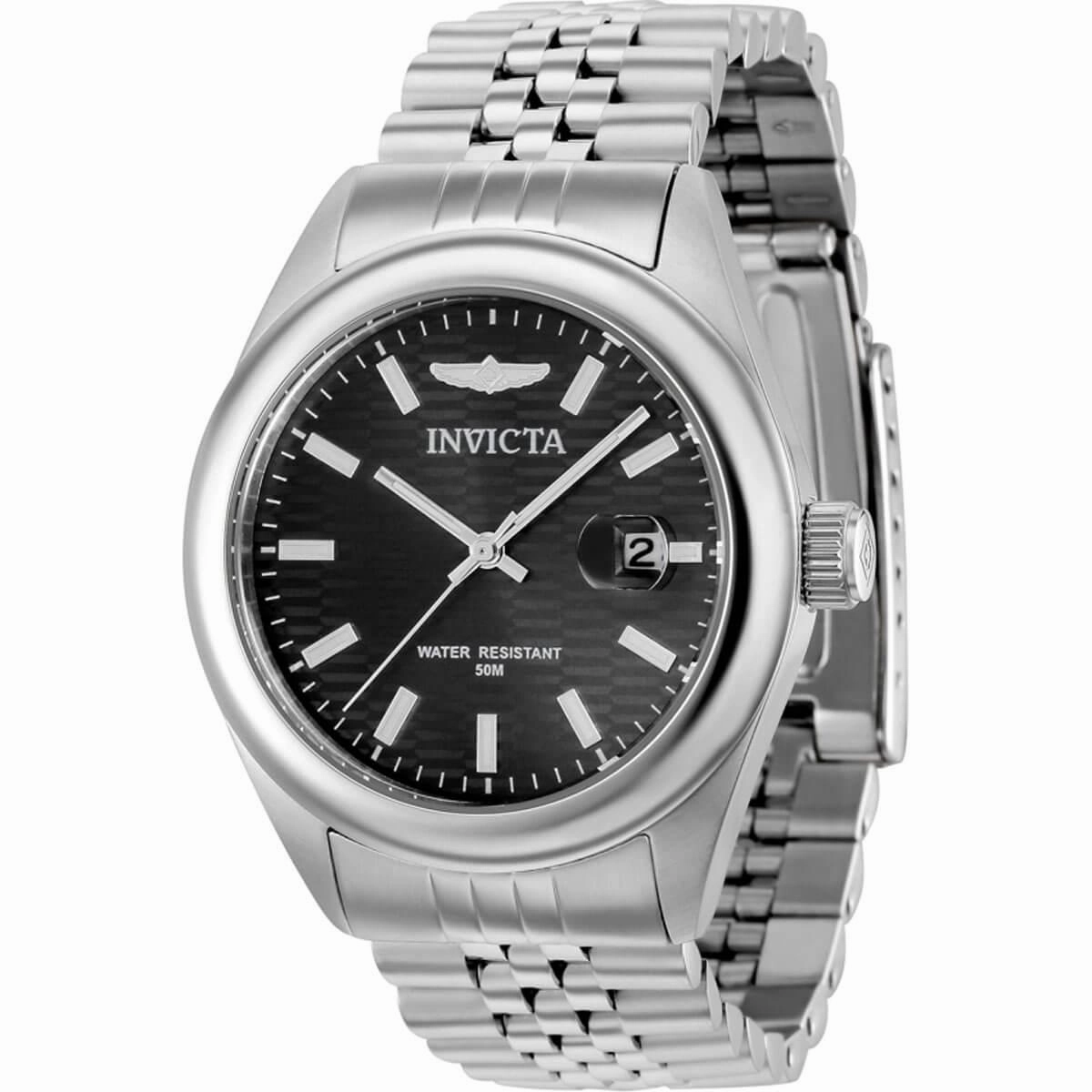 Invicta Women's Quartz Watch - Aviator Black Dial SS Bracelet Date Display | 38422